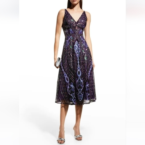 DRESS The Population Sequin Embellished Midi Cocktail Dress - Picture 1 of 17
